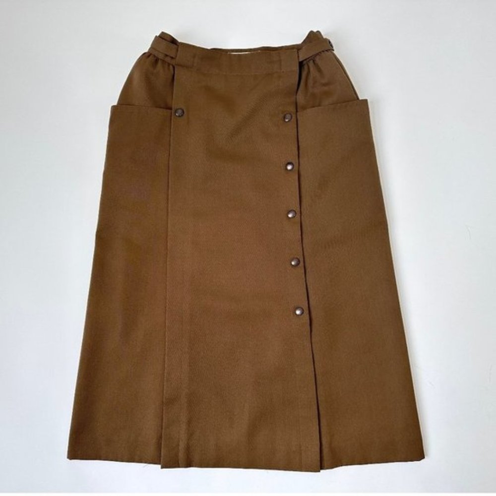 Vintage Camel Utility Skirt with Cargo Pockets and Snap Buttons size Small